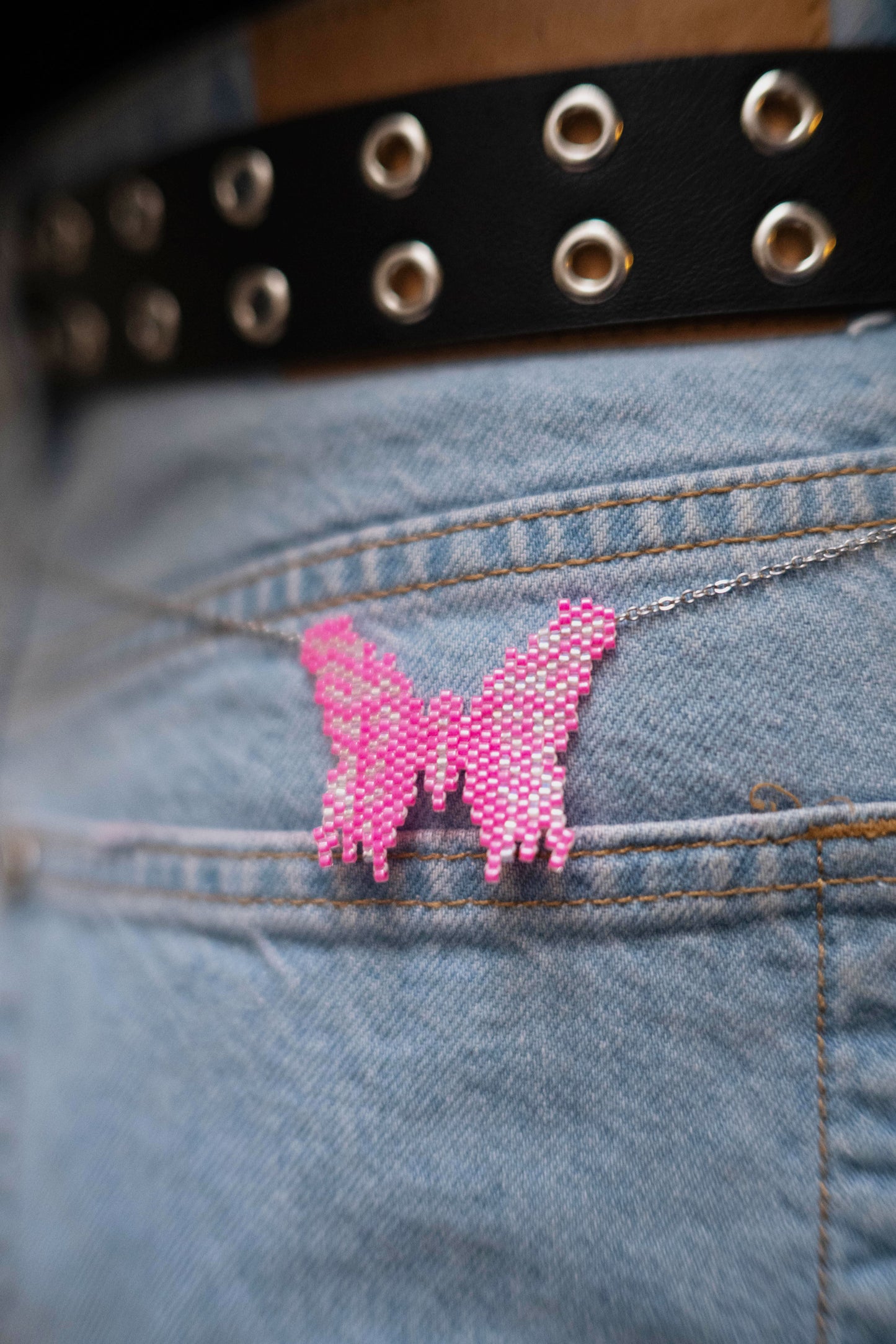 Glitch wings/ Pink butterfly belly chain or necklace
