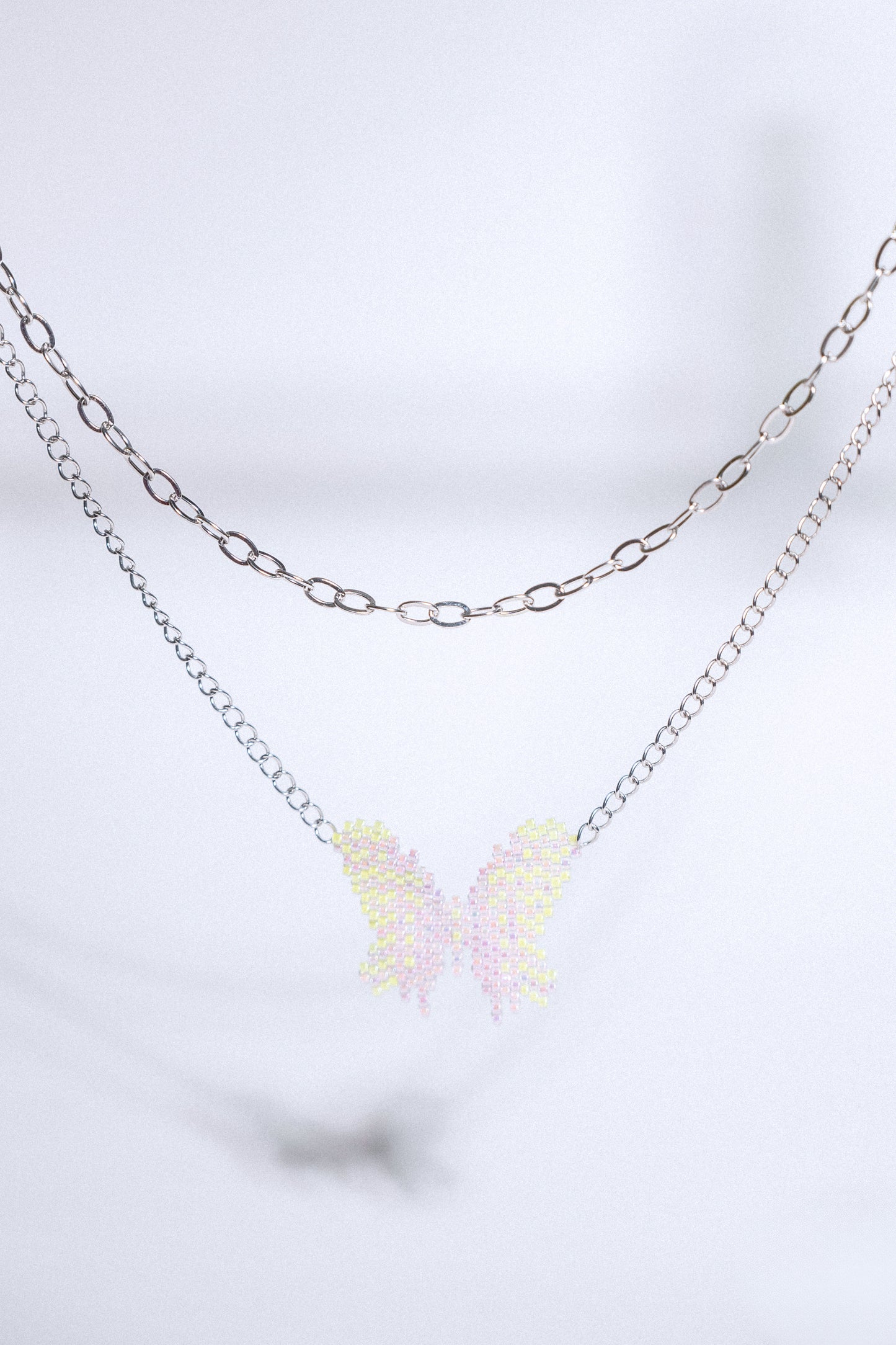 Double chain Bubble gum mini butterfly necklace