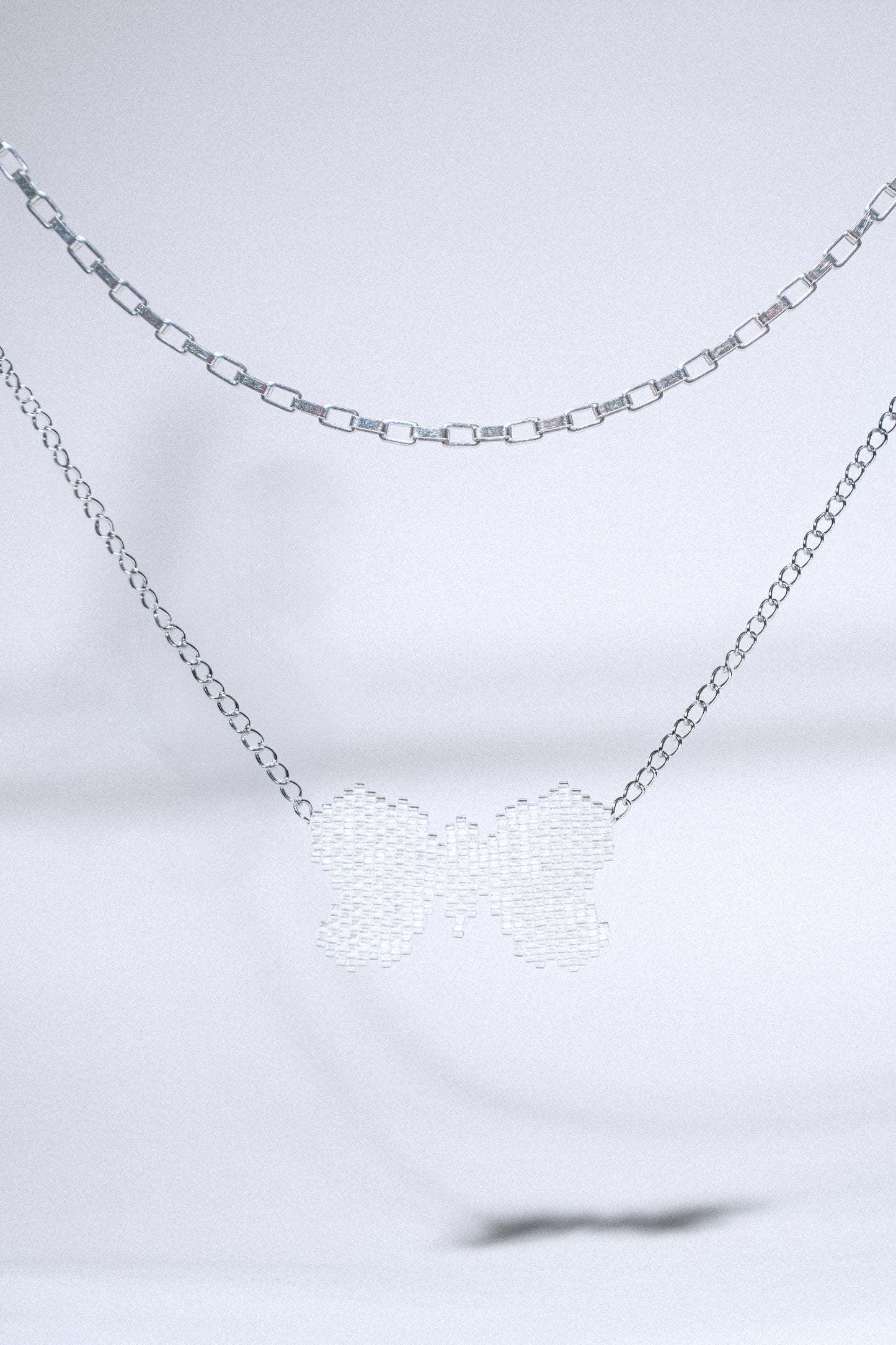 Double chain Crystal mini butterfly necklace